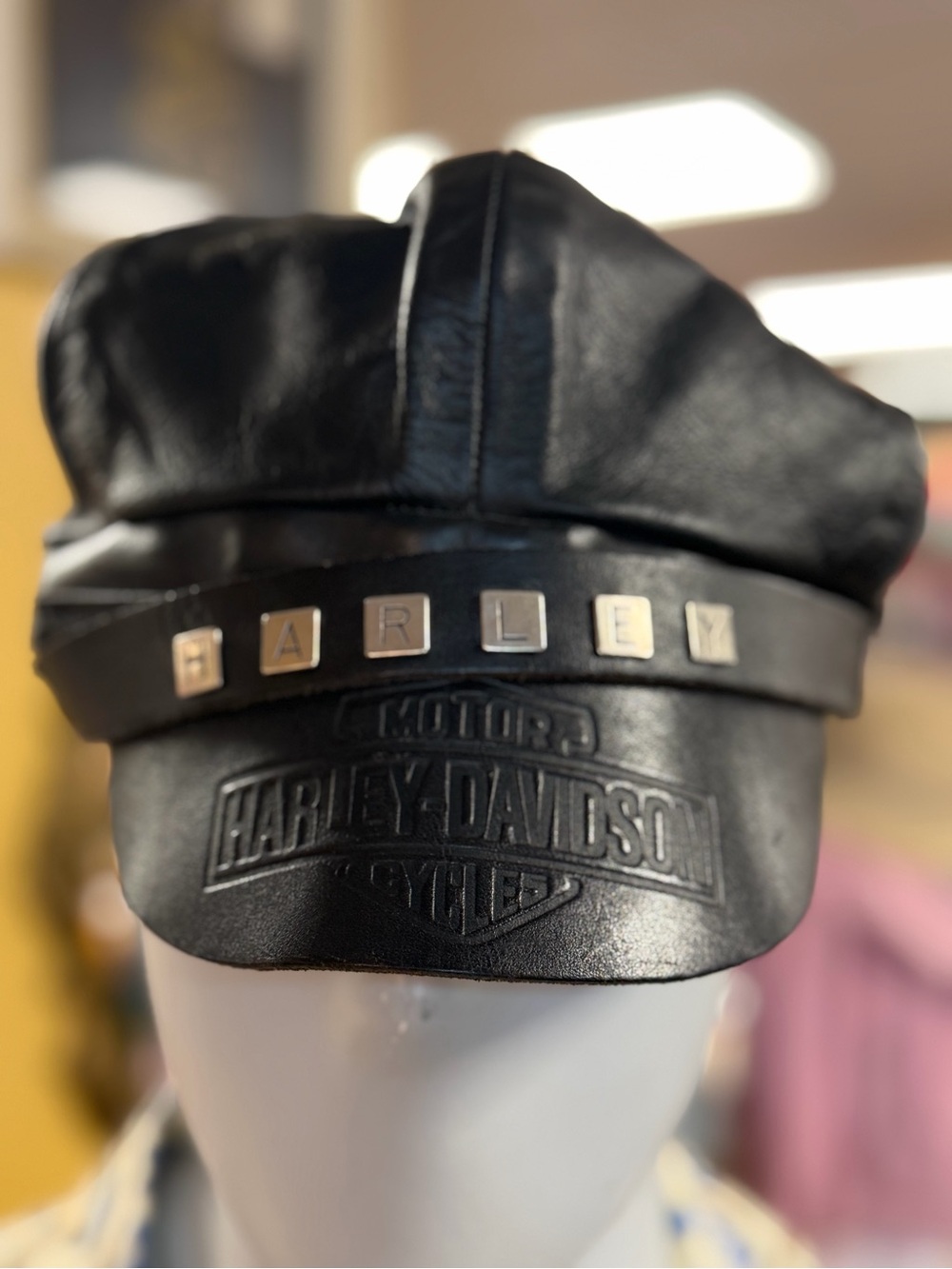 Harley-Davidson Black Leather Studded Biker Cap